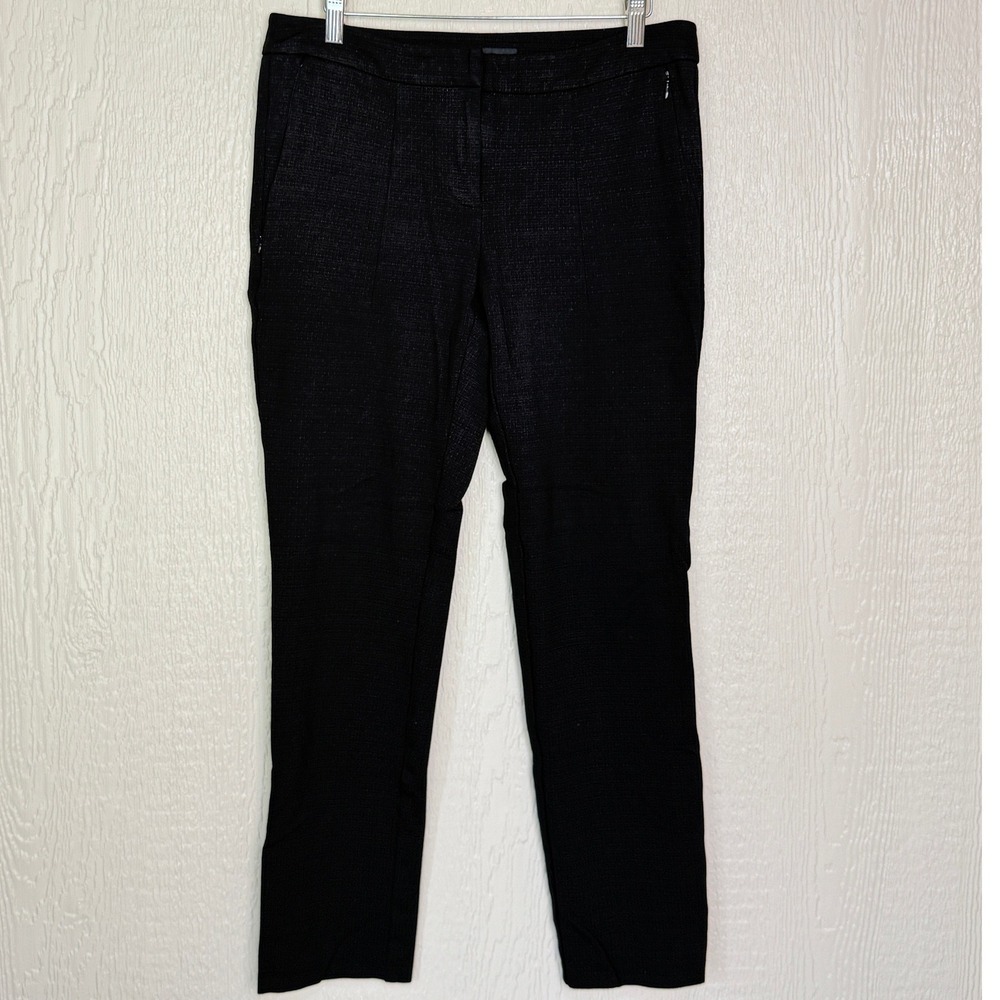 Amanda + Chelsea Black Textured Slim Leg Side Zip Trousers Dress Pants Size 8